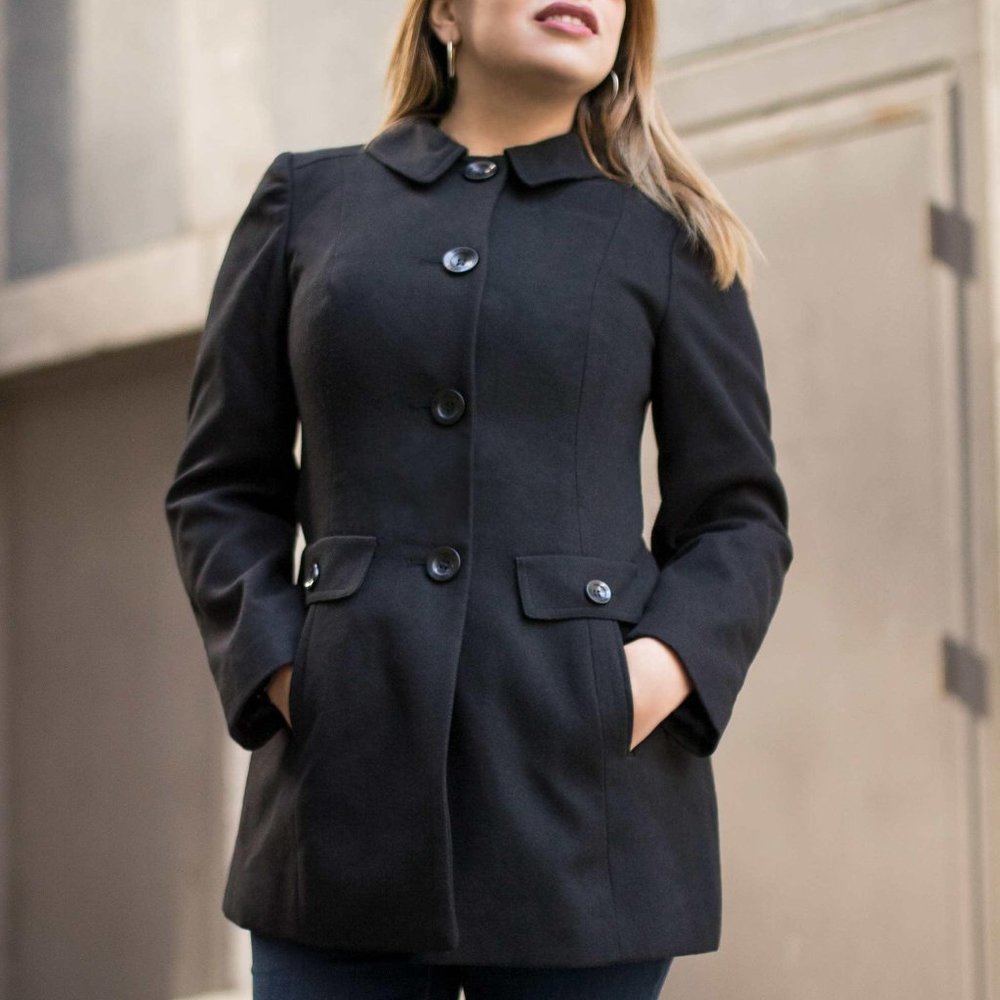 OLGYN Women’s Single Breasted Black Peacoat